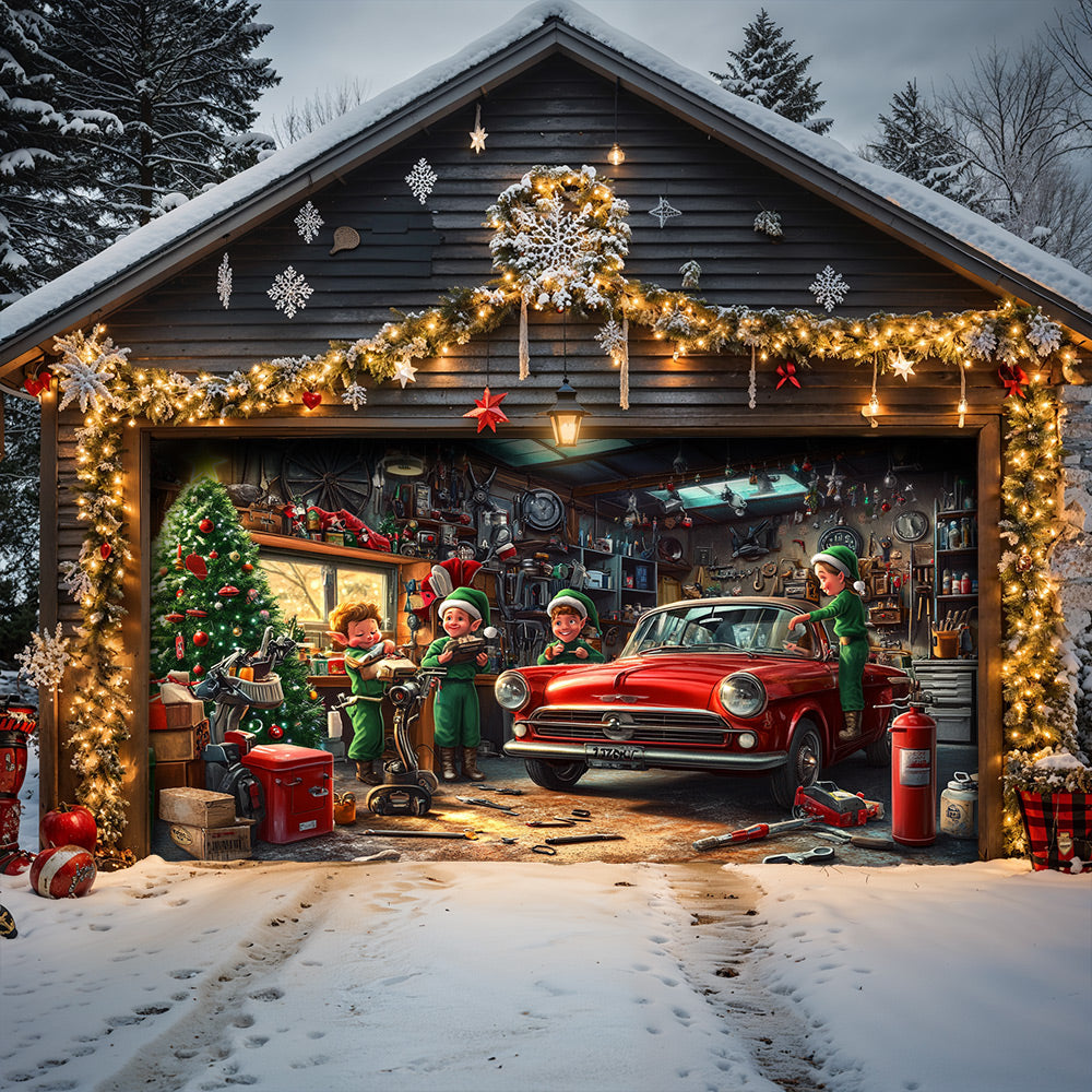 Lorva Garage Door Banner Decoration Christmas Elves Garage Workshop