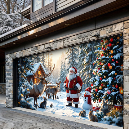 Lorva Christmas Garage Door Banner Decoration Santa’s Woodland Wonder
