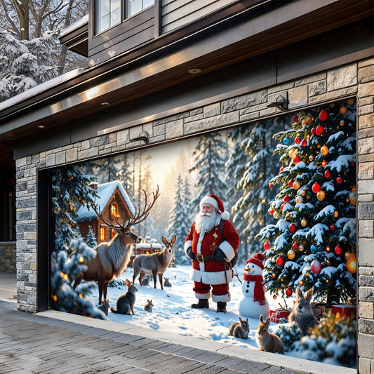 Lorva Christmas Garage Door Banner Decoration Santa’s Woodland Wonder