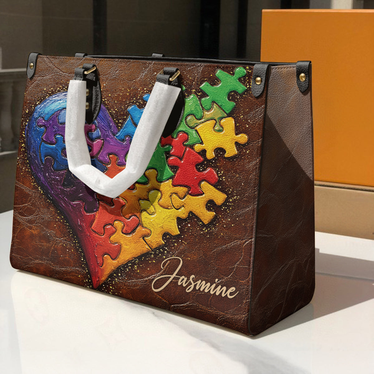 Lorva Personalized Autism Leather Bag In My Heart