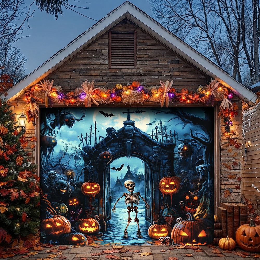Lorva Halloween Garage Door Banner Decoration The Skeleton Graveyard