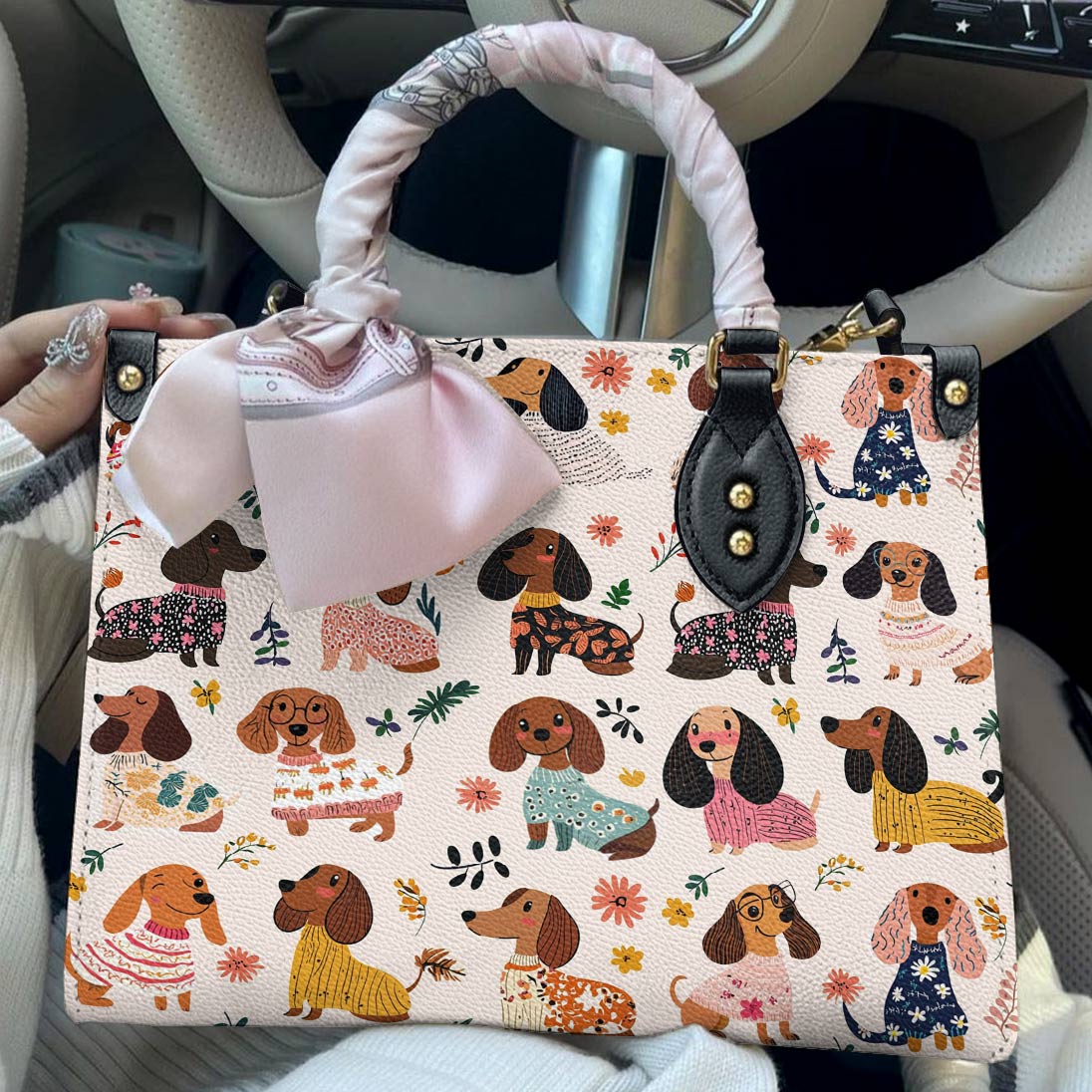 Lorva Dachshund Leather Bag Wagging In Bloom