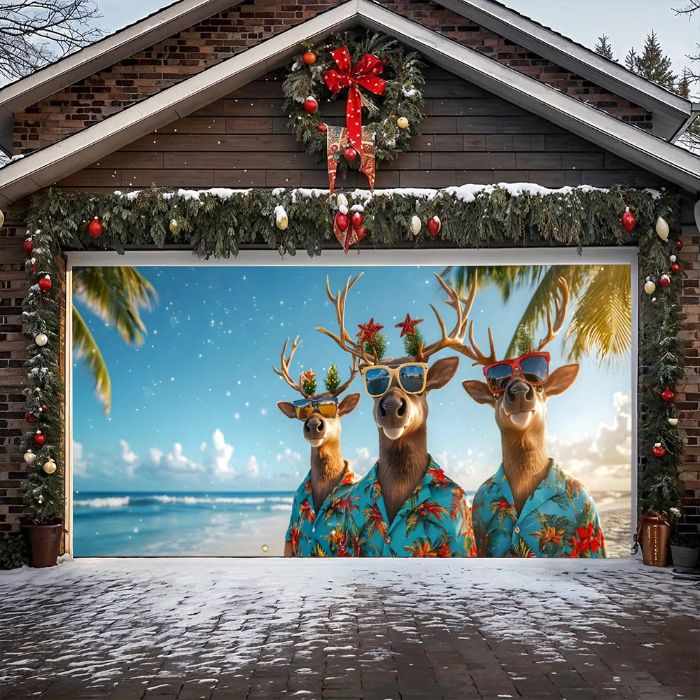 Lorva Christmas Garage Door Banner Decoration Santa’s Tropical Reindeer Crew