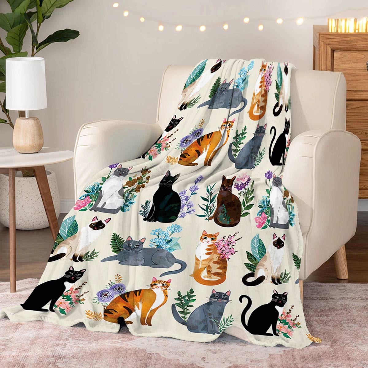 Lorva Fleece Blanket Botanical Cats