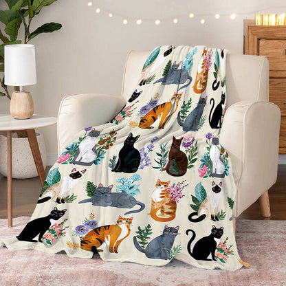 Lorva Fleece Blanket Botanical Cats