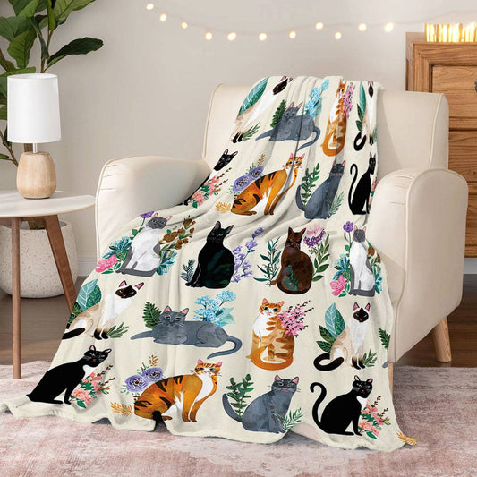 Lorva Fleece Blanket Botanical Cats