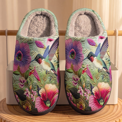 Lorva Hummingbird Fleece Lined Slippers Hibiscus Dreaming