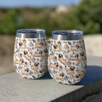 Lorva Pug Wine Tumbler Happy Field Flowers