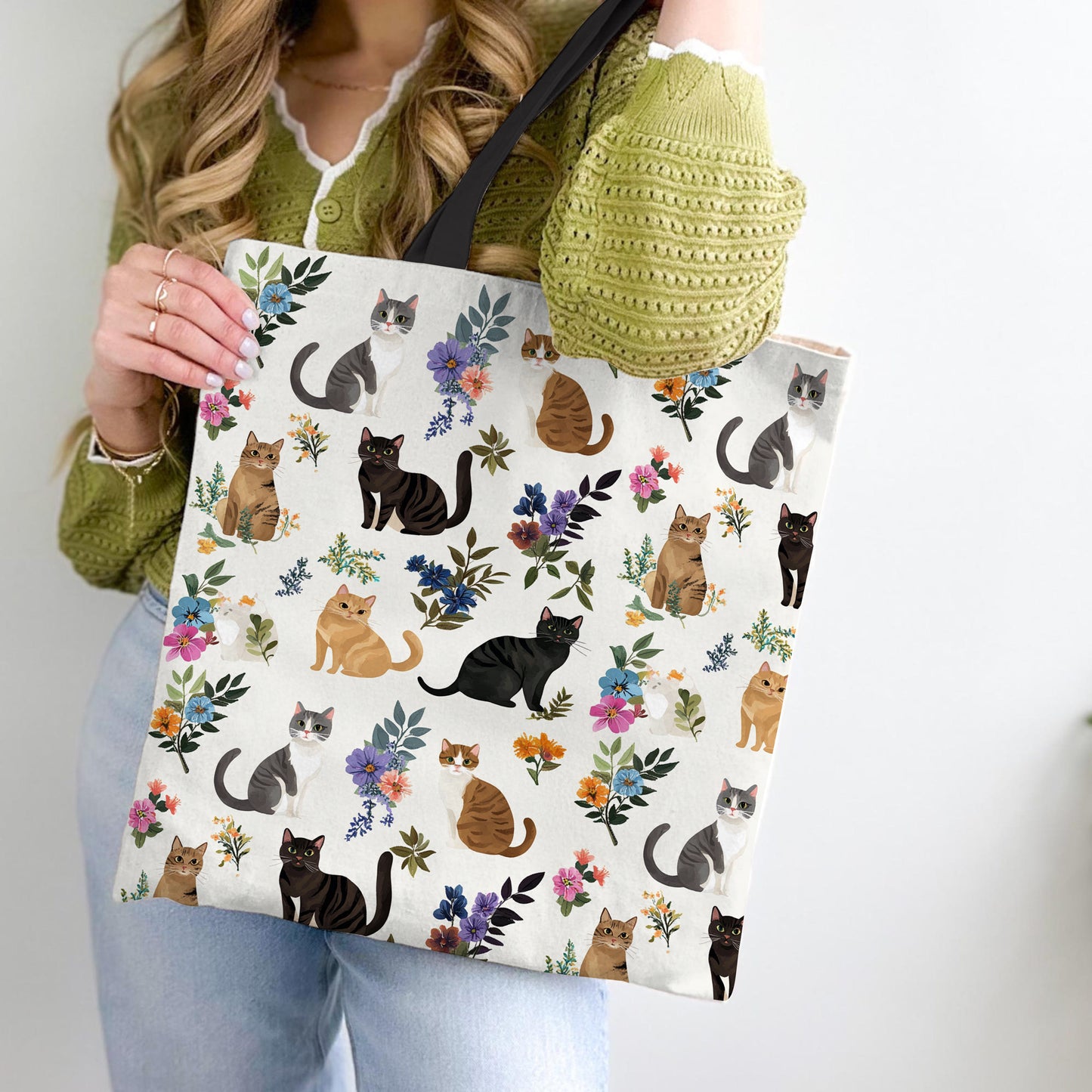Lorva Tote Bag Cute Floral Cats