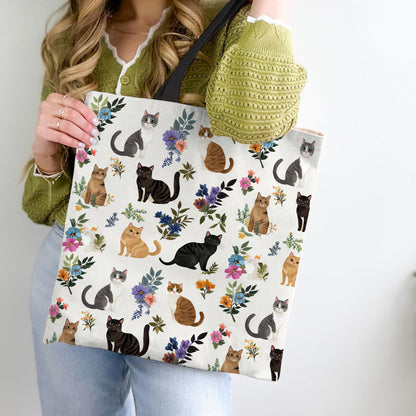 Lorva Tote Bag Cute Floral Cats