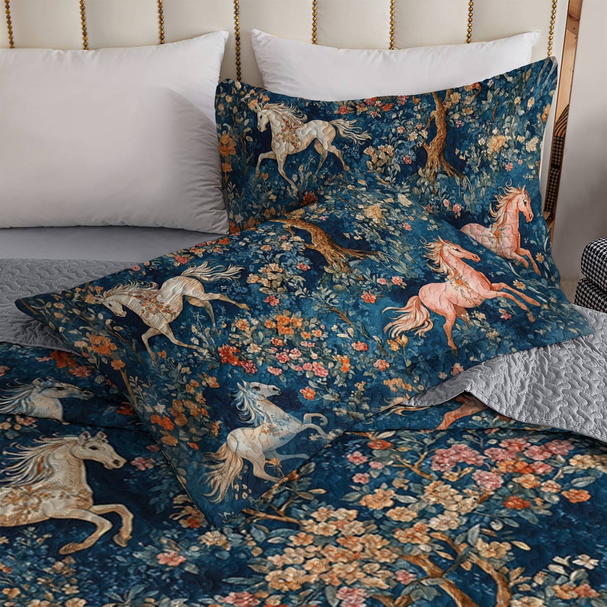 Lorva All Season Quilt 3-Piece Set Floral Forest Fairy Tale Horse