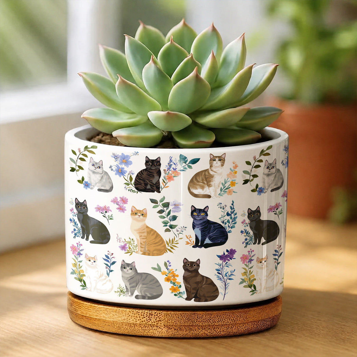 Lorva Ceramic Plant Pot Charming Floral Cats