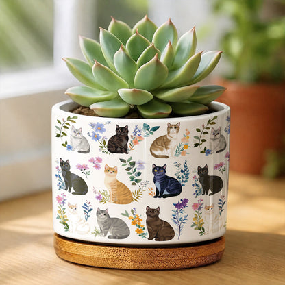 Lorva Ceramic Plant Pot Charming Floral Cats
