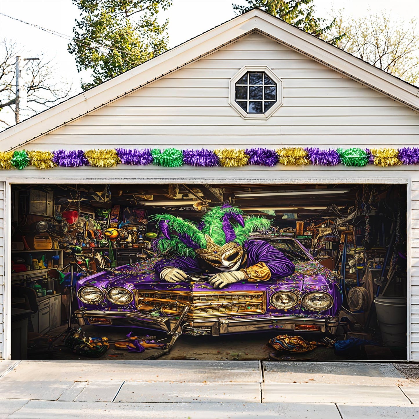 Lorva Garage Door Banner Decoration Mardi Gras Workshop