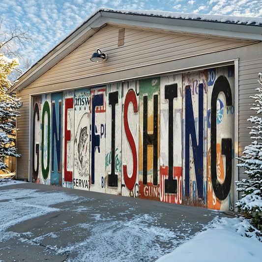 Lorva Garage Door Banner Decoration Gone Fishing