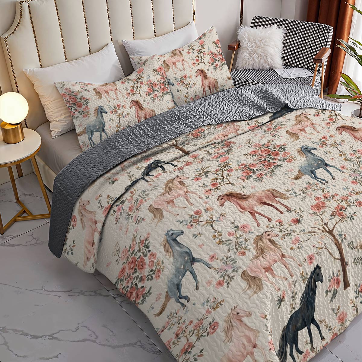 Lorva Horse All Season Quilt 3-Piece Set Gentle Horses