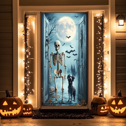 Lorva Halloween Door Cover Midnight Skeleton & Ghost Dog