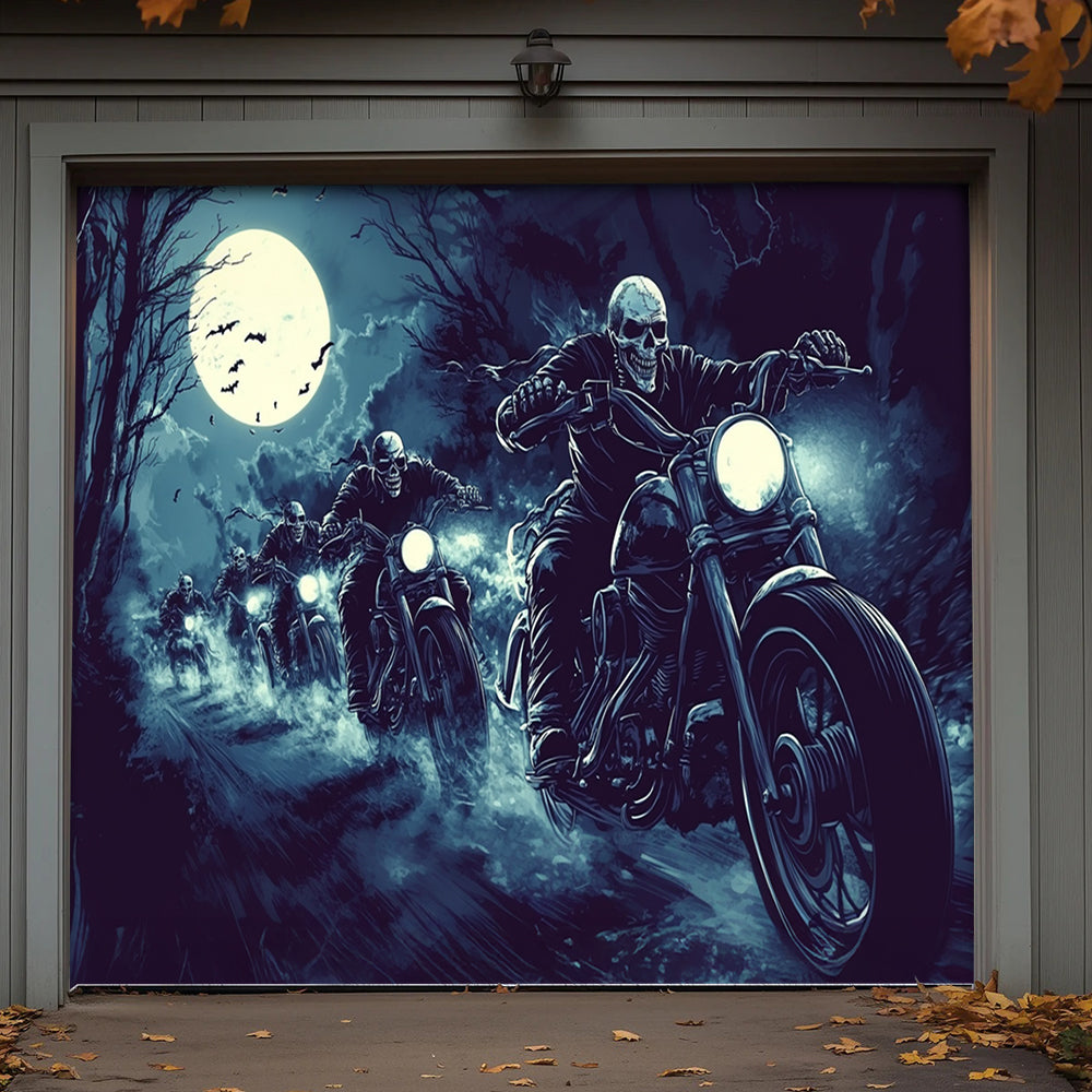 Lorva Halloween Garage Door Banner Decoration Phantom Biker Crew
