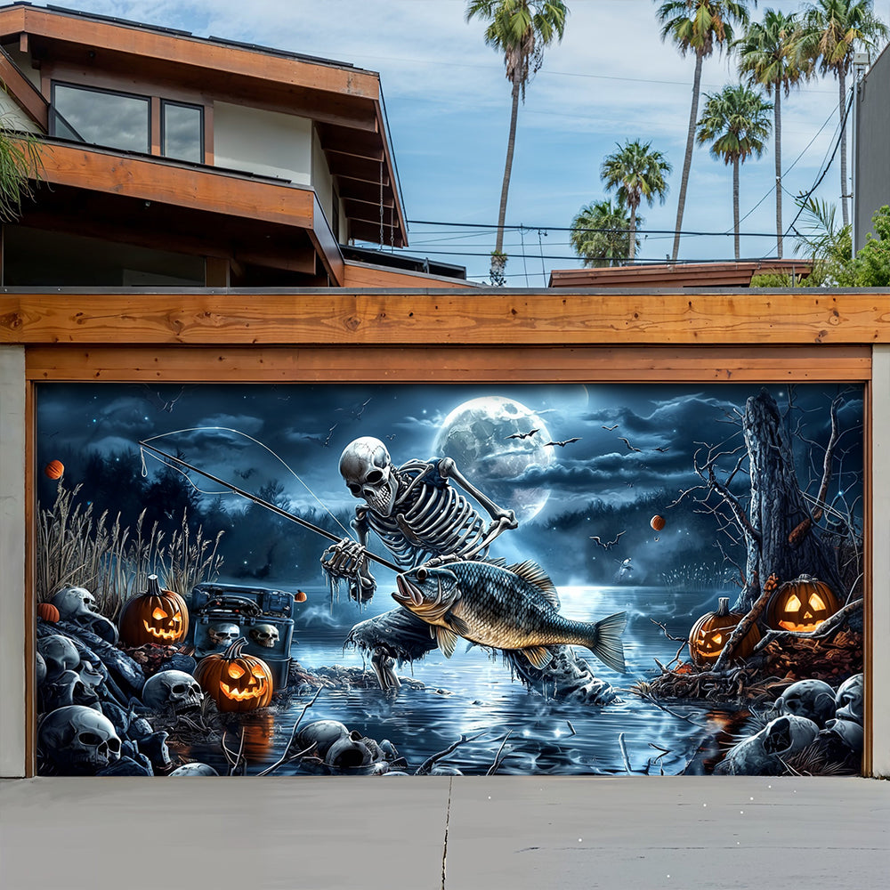 Lorva Halloween Garage Door Banner Decoration Gone Fishing