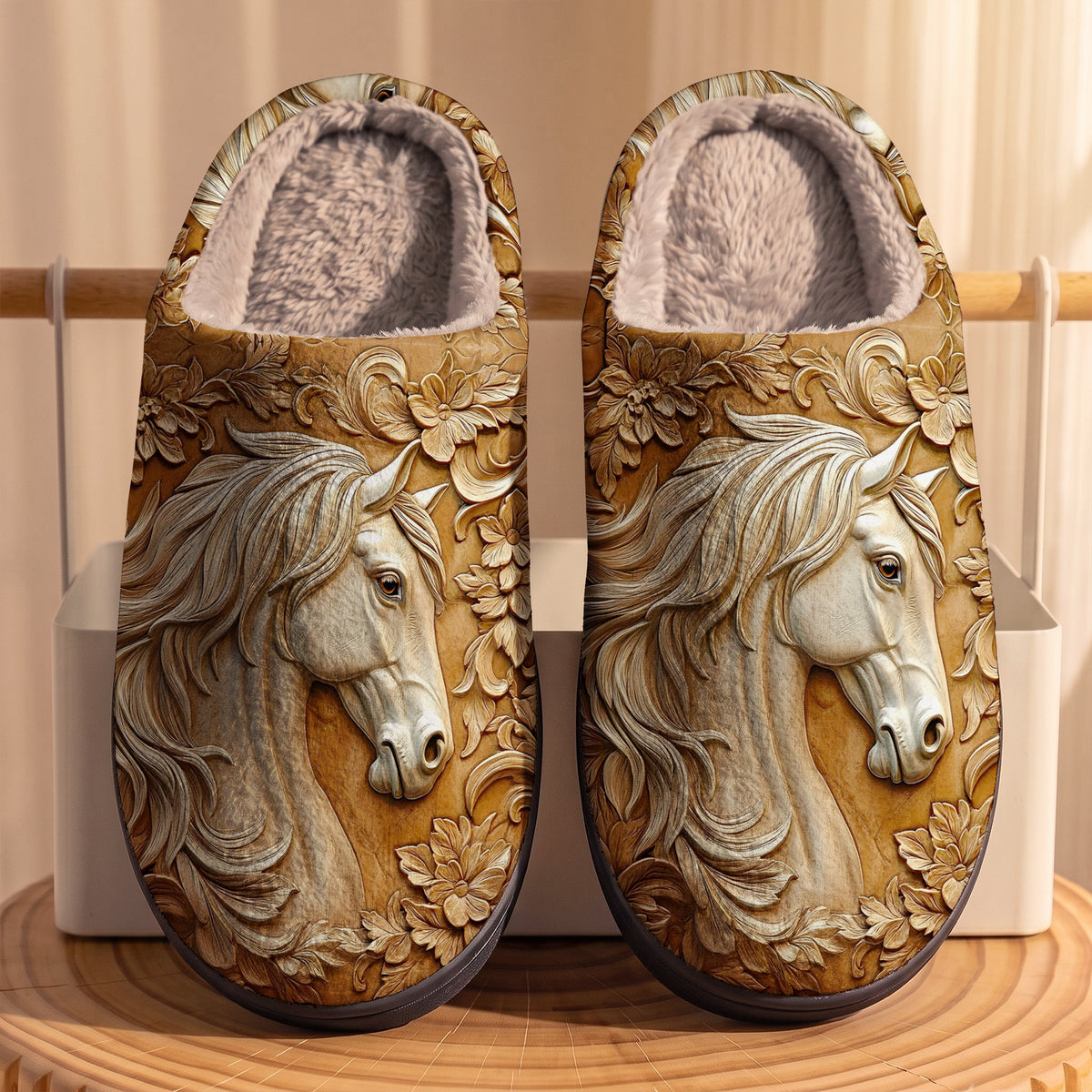 Lorva Horse Fleece Lined Slippers Enchanted