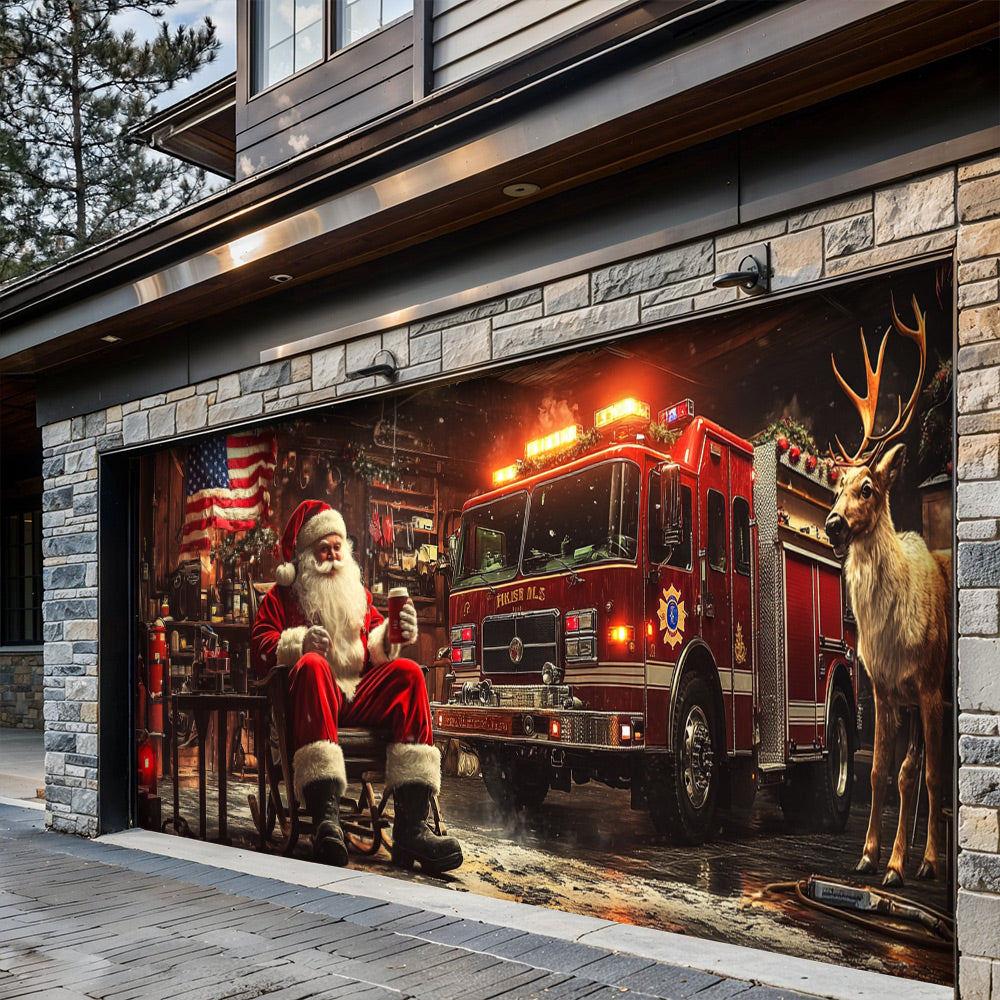 Lorva Garage Door Banner Decoration Christmas Firefighter Garage