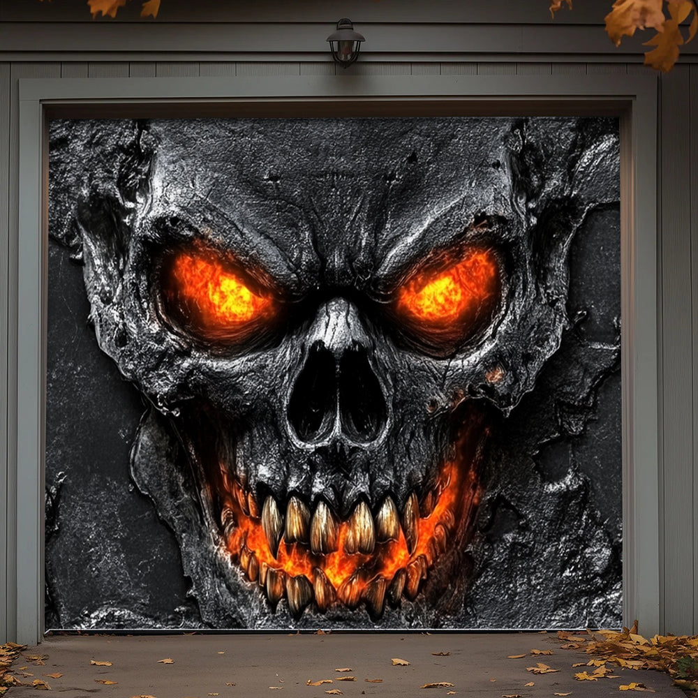 Lorva Halloween Garage Door Banner Decoration Hellfire Skull