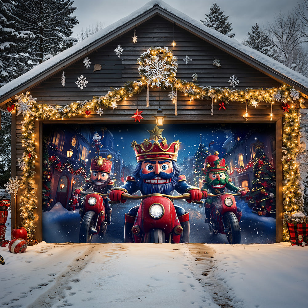 Lorva Christmas Garage Door Banner Decoration Funny Nutcracker Biker