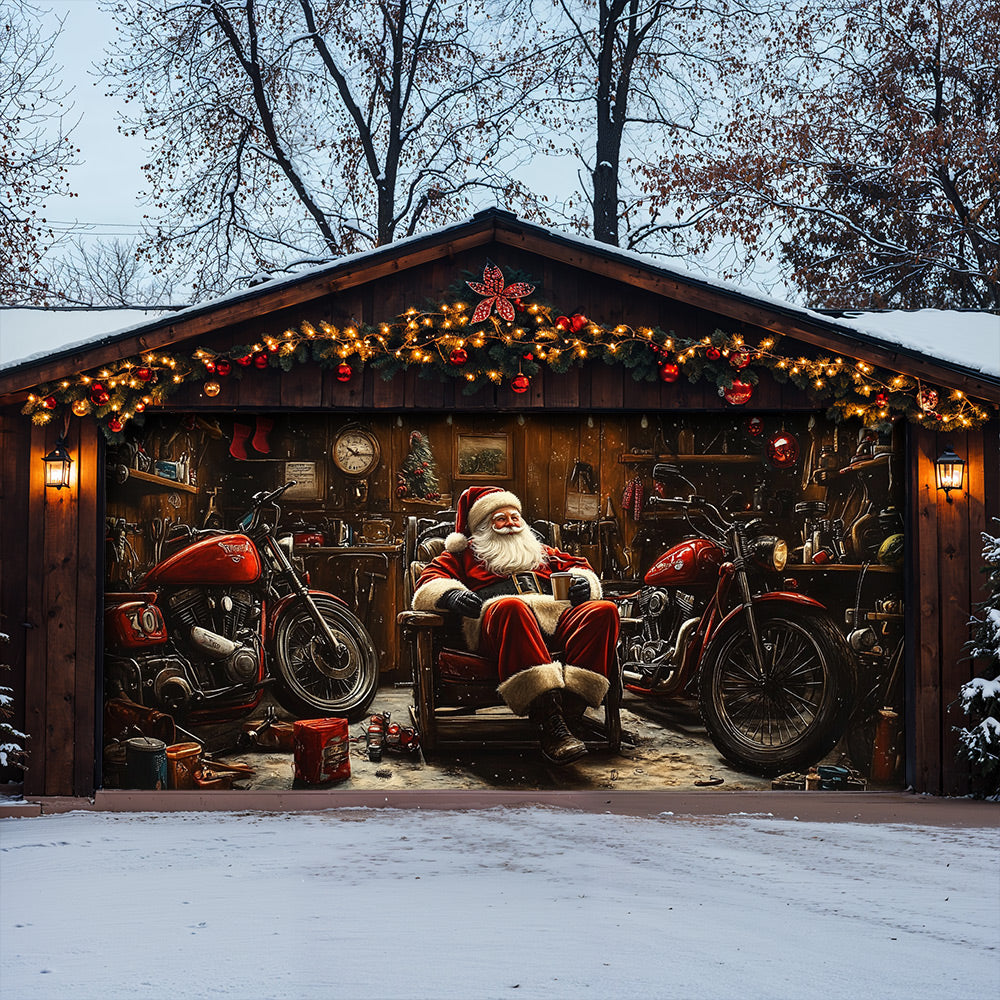 Lorva Christmas Garage Door Banner Decoration Santa’s Christmas Motorcycle Garage