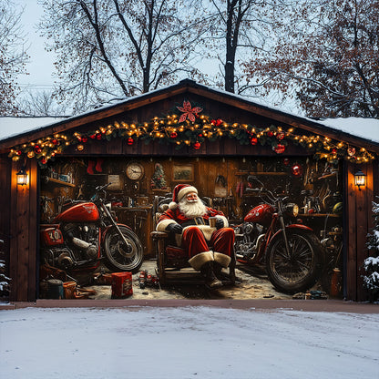 Lorva Christmas Garage Door Banner Decoration Santa’s Christmas Motorcycle Garage