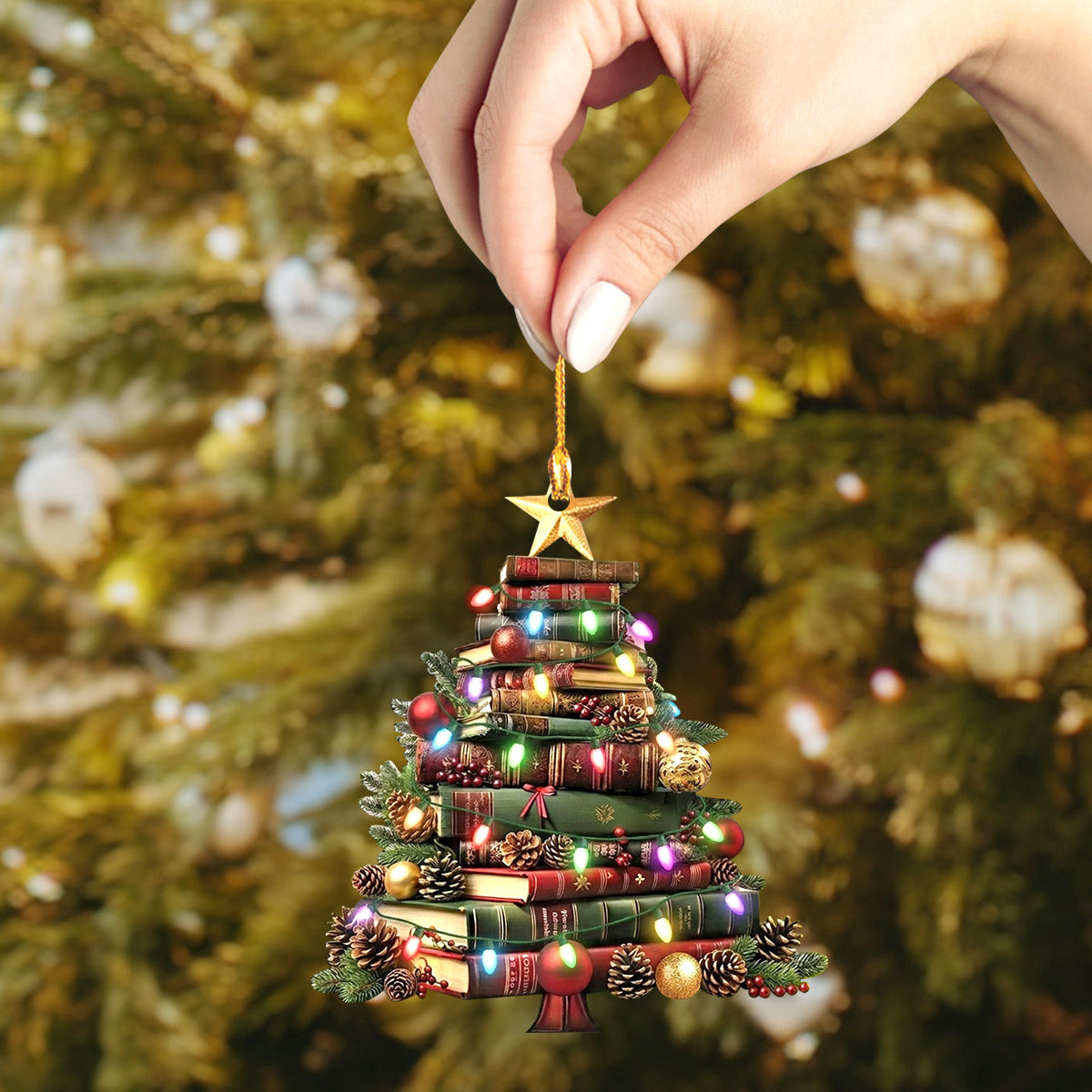 Lorva Reading Acrylic Ornament Vintage Bookstack Christmas Tree