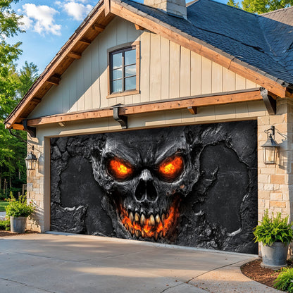 Lorva Halloween Garage Door Banner Decoration Hellfire Skull