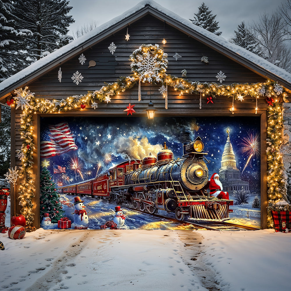 Lorva Christmas Garage Door Banner Decoration The Patriotic Polar Express