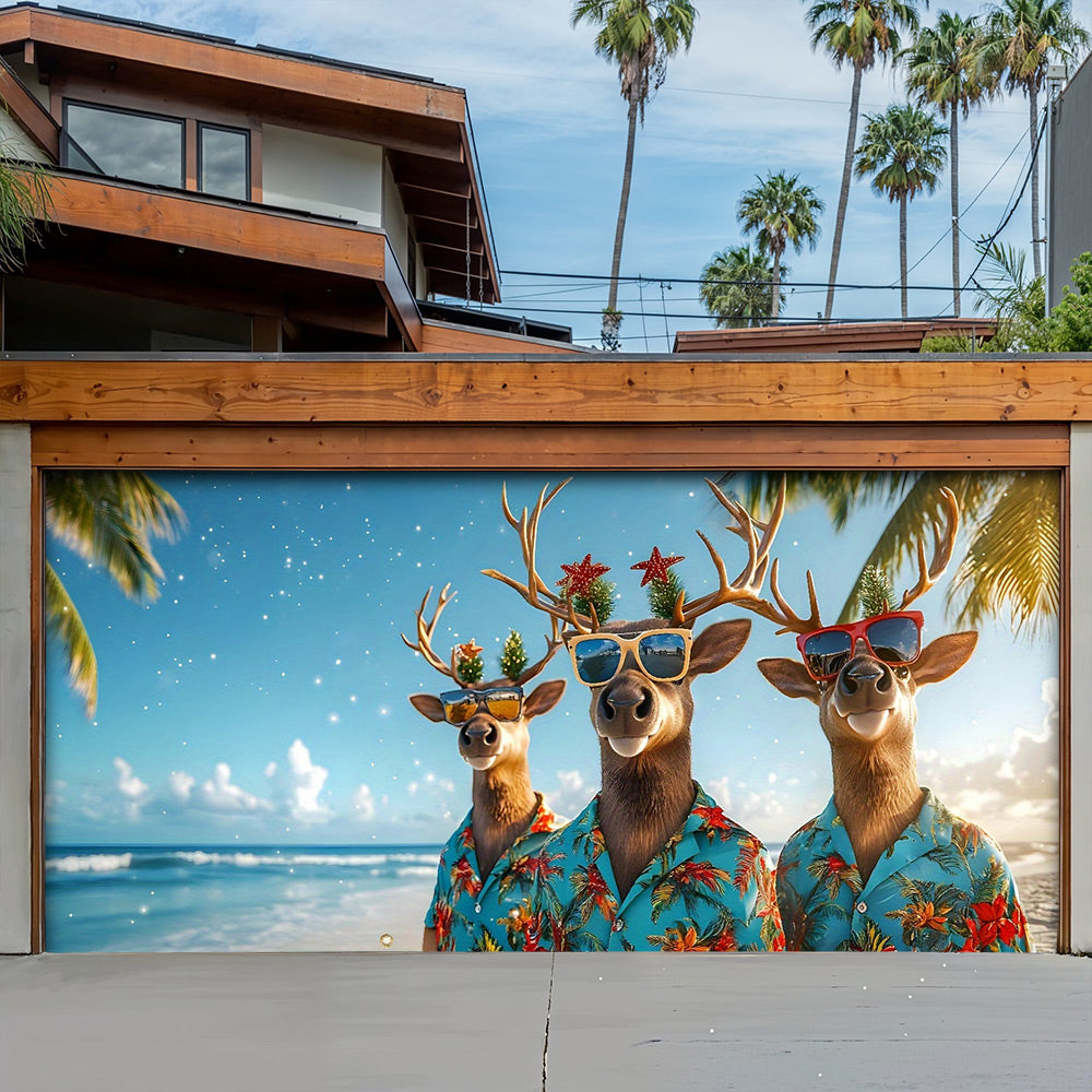Lorva Christmas Garage Door Banner Decoration Santa’s Tropical Reindeer Crew
