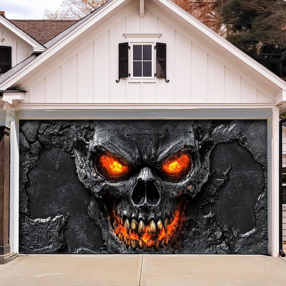 Lorva Halloween Garage Door Banner Decoration Hellfire Skull