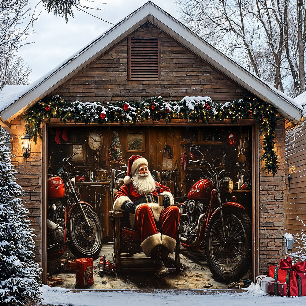 Lorva Christmas Garage Door Banner Decoration Santa’s Christmas Motorcycle Garage