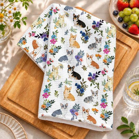 Lorva Corgi Kitchen Towel Charming Floral Corgi