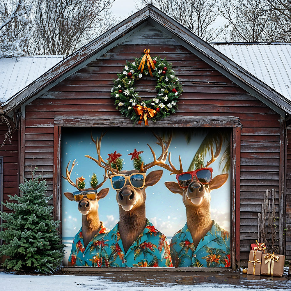 Lorva Christmas Garage Door Banner Decoration Santa’s Tropical Reindeer Crew