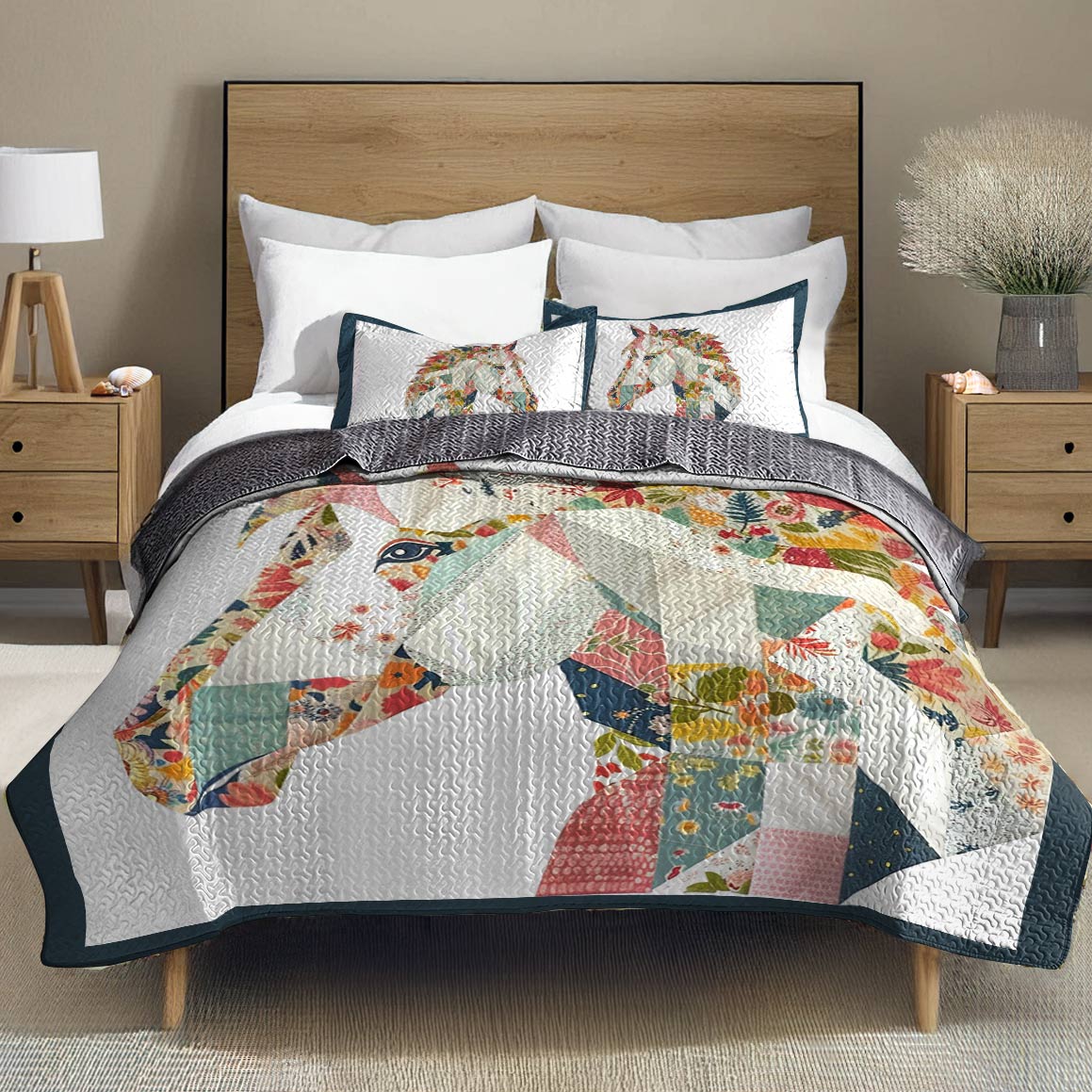 Lorva All Season Quilt 3-Piece Set Charming Floral Horse