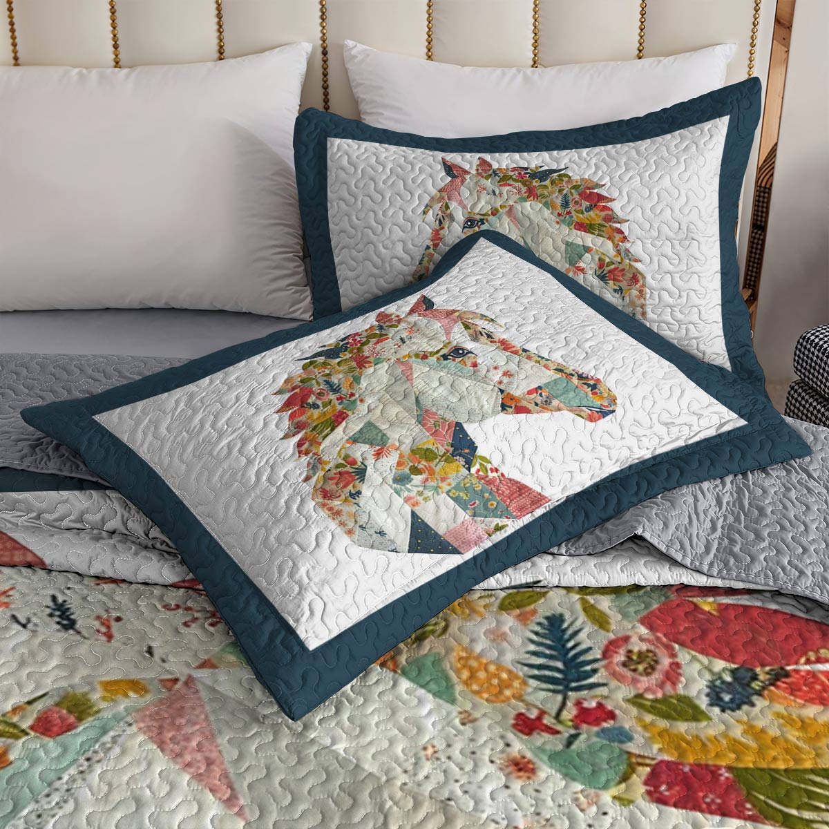 Lorva All Season Quilt 3-Piece Set Charming Floral Horse