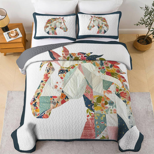 Lorva All Season Quilt 3-Piece Set Charming Floral Horse