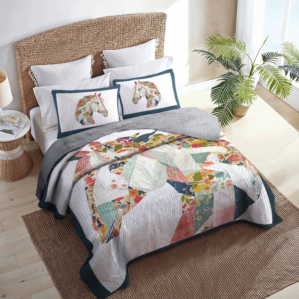 Lorva All Season Quilt 3-Piece Set Charming Floral Horse