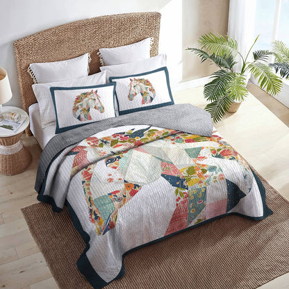 Lorva All Season Quilt 3-Piece Set Charming Floral Horse