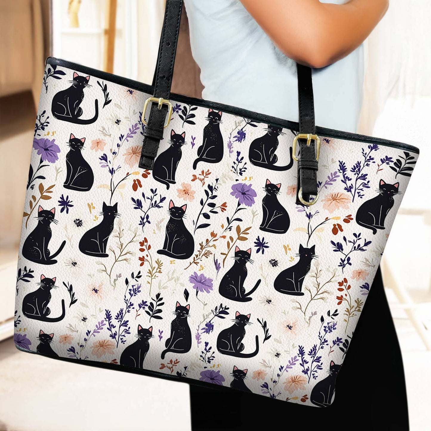 Lorva Leather Tote Bag Enchanted Black Cat