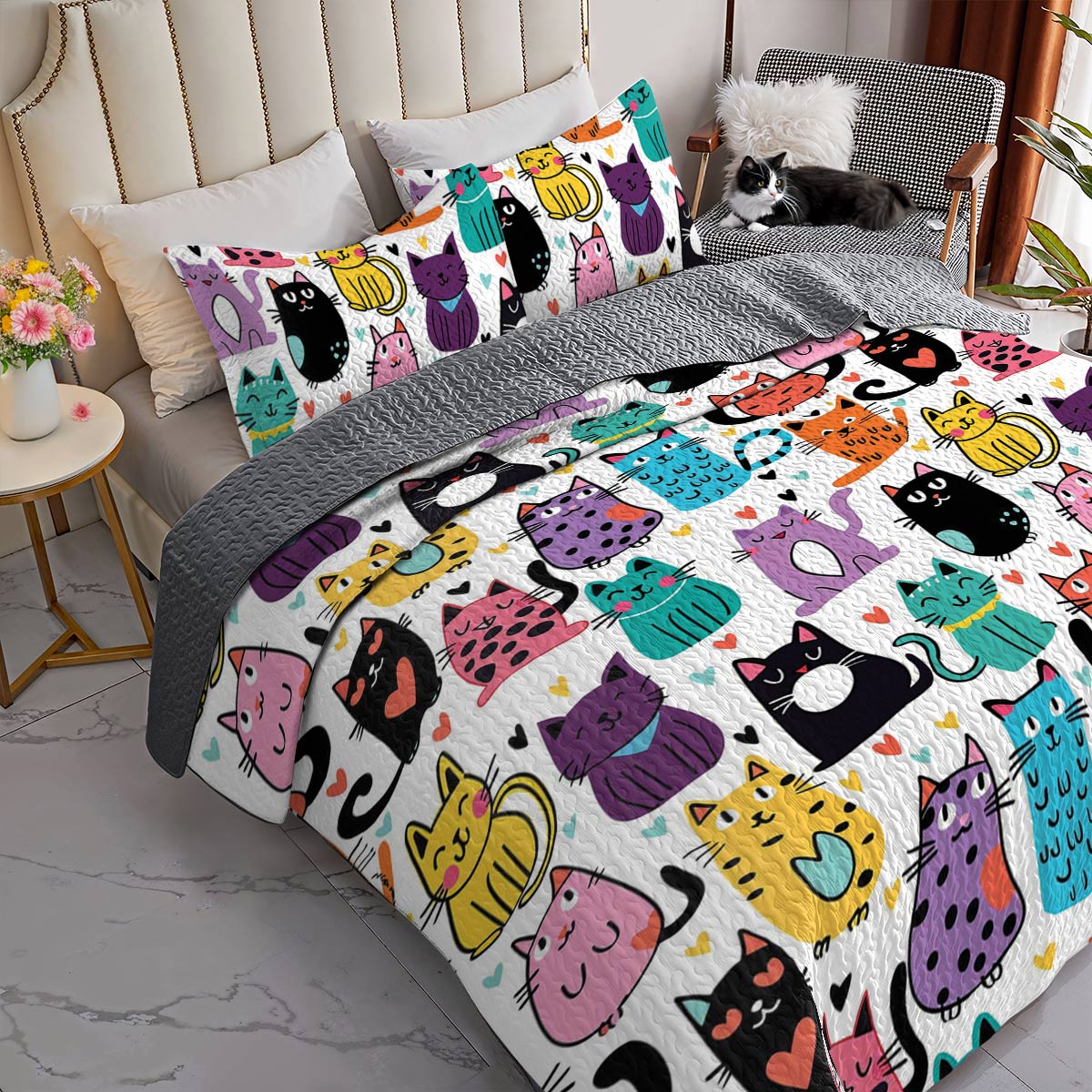 Lorva All Season Quilt 3-Piece Set Cute Kitten