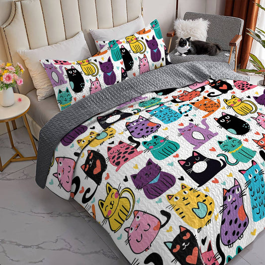 Lorva All Season Quilt 3-Piece Set Cute Kitten