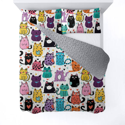 Lorva All Season Quilt 3-Piece Set Cute Kitten
