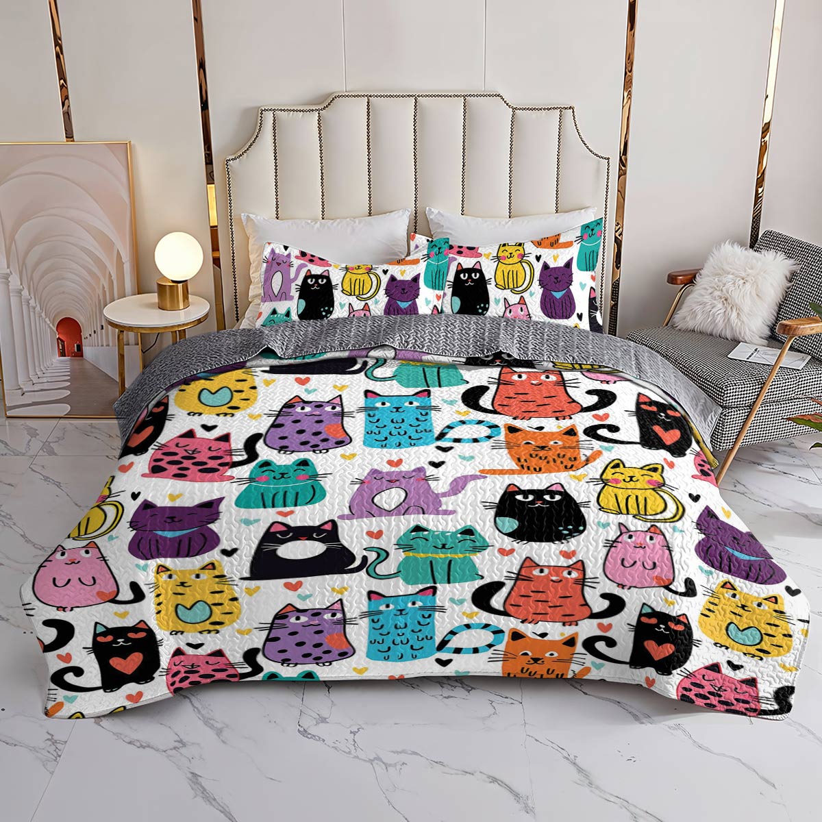 Lorva All Season Quilt 3-Piece Set Cute Kitten