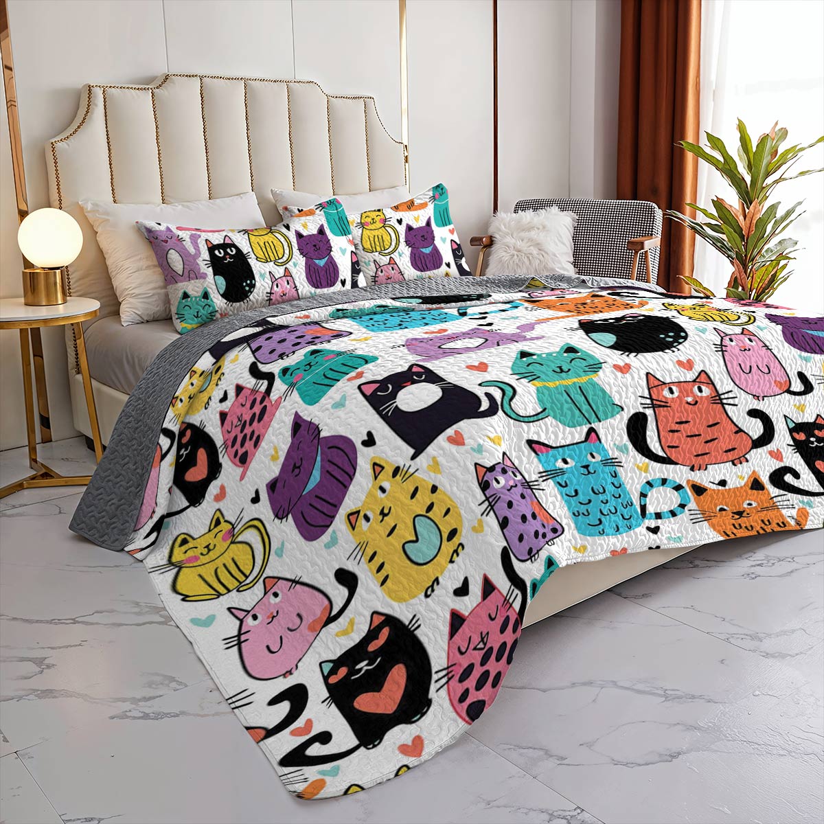 Lorva All Season Quilt 3-Piece Set Cute Kitten