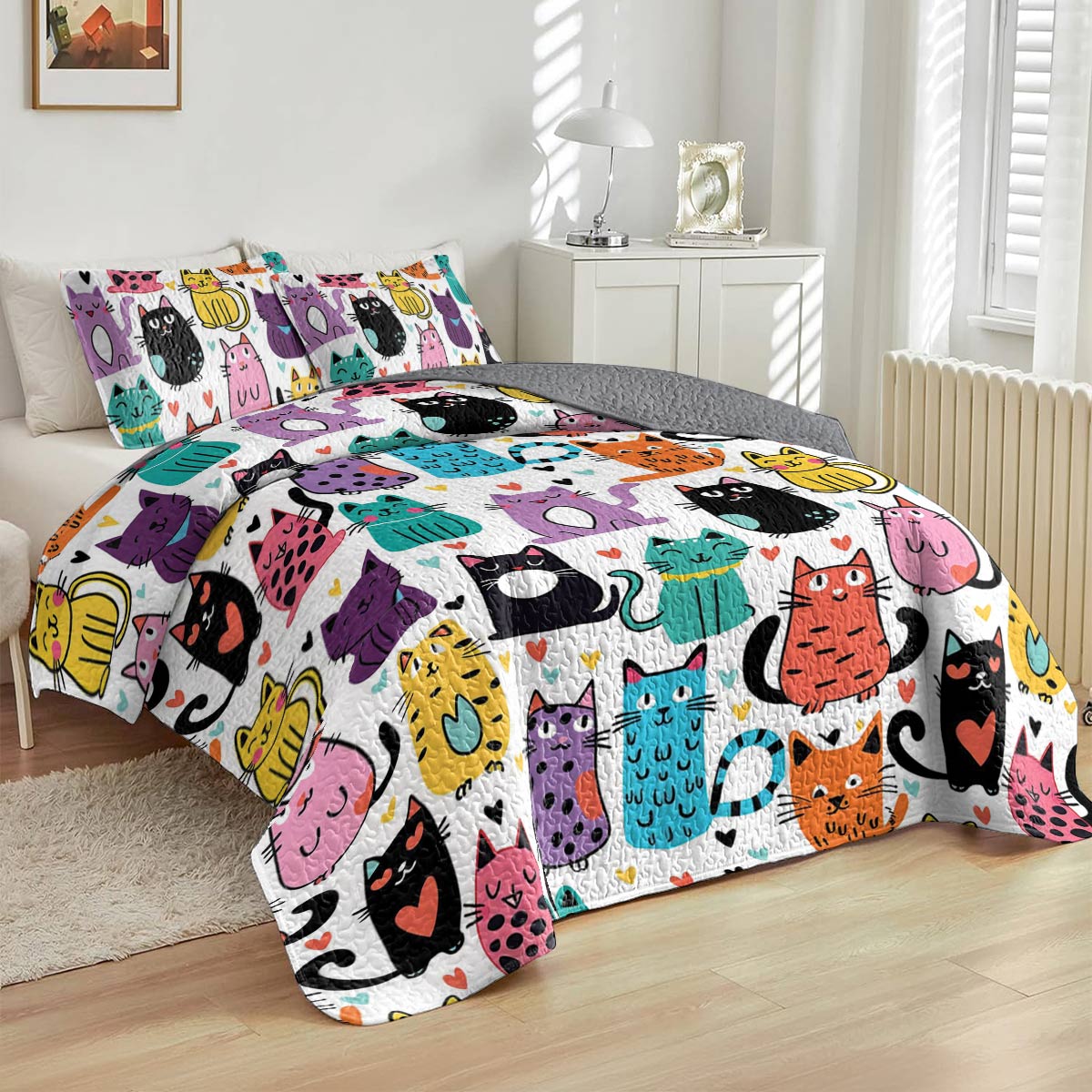 Lorva All Season Quilt 3-Piece Set Cute Kitten