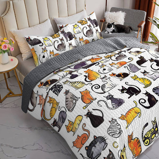 Lorva All Season Quilt 3-Piece Set Cat Friends